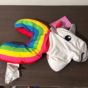 Kikkerland Zip and Flip Unicorn Rainbow Travel Pillow Squishy Microbead NWT Clip